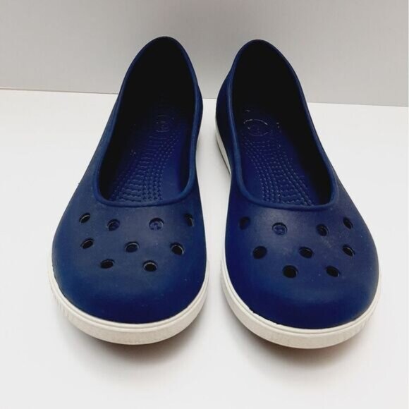 CROCS Ballet Flats Light Perforated Slip-On Shoe Navy Blue White Trim Sz 7 - Picture 6 of 13